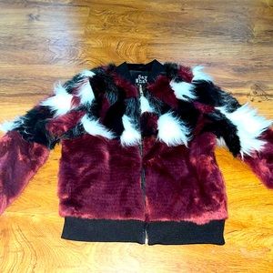 NWT Red, Black and White Faux Fur Jacket